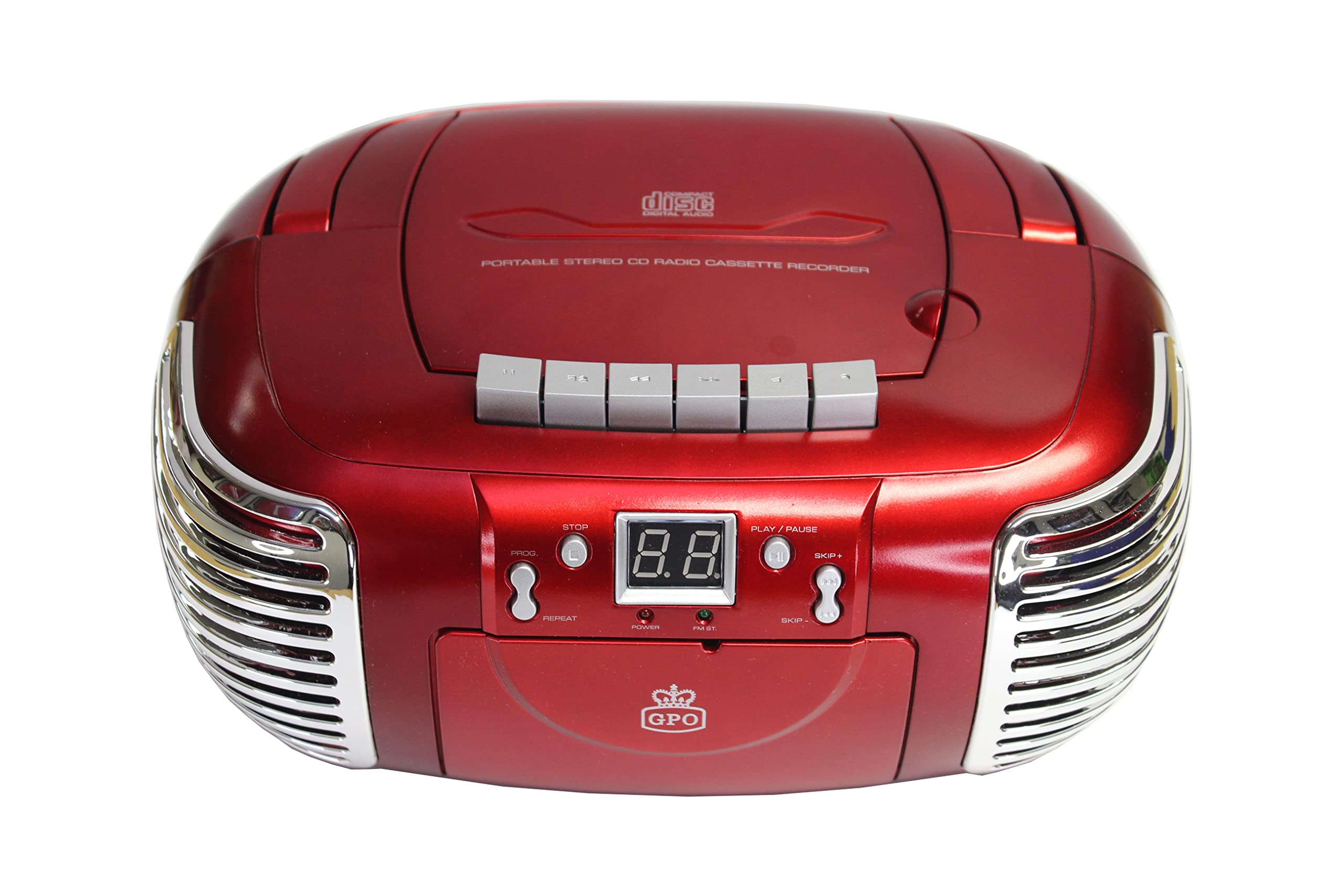 gpo-pcd-299-boombox-radio-cd-kassette-rot-silber-retro image 1